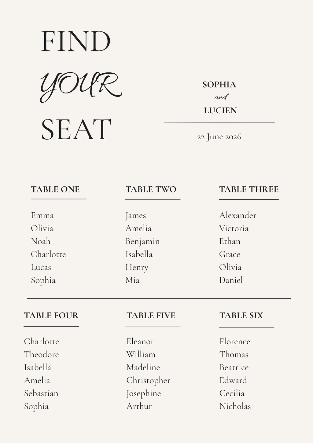 Editable Wedding Seating Chart Template