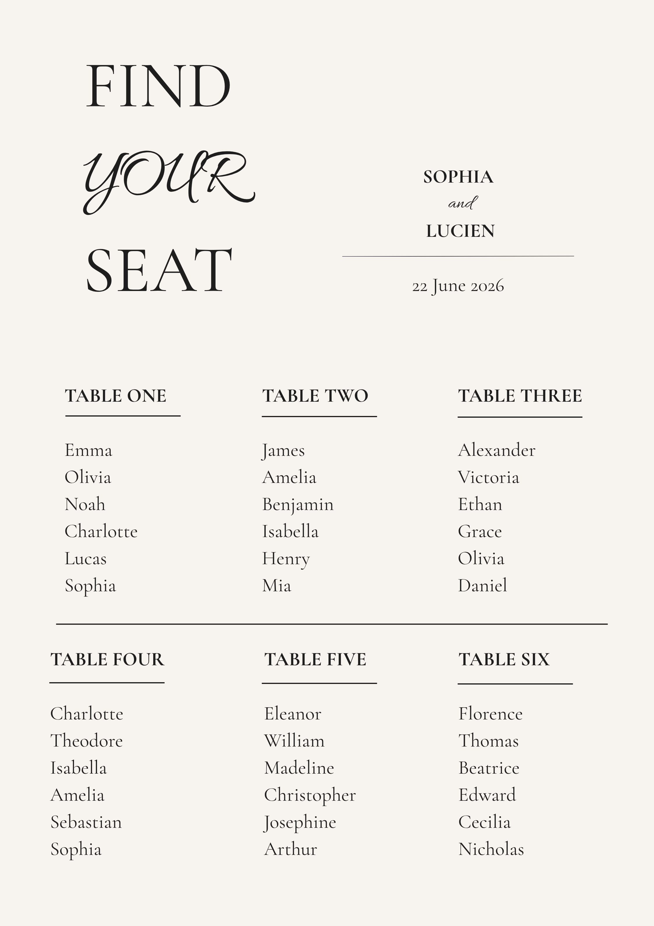 Editable Wedding Seating Chart Template